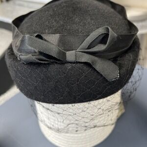 Adorable Vintage Black Pillbox 100% Wool Danbury Conn